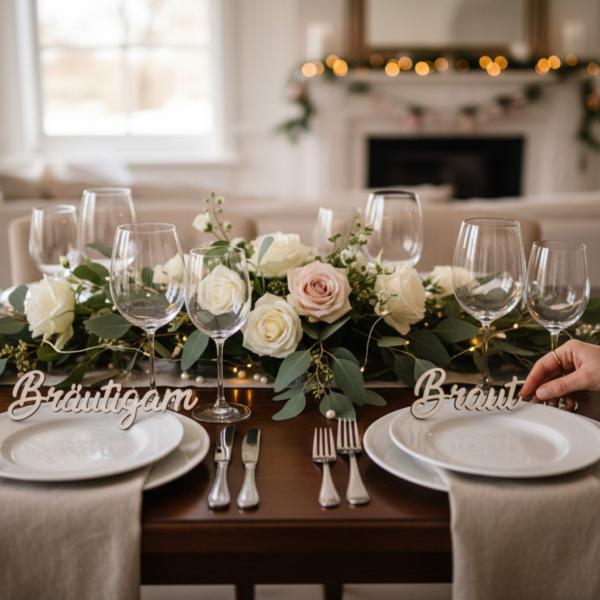 Personalisierte Namensschilder aus Holz als Platzkarten für Hochzeit oder Feier